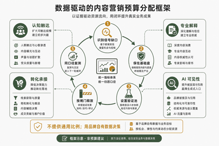 框架示意图：从识别信号缺口、保住基础盘、设置验证池、按闸门释放到同口径复测的内容预算闭环